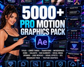 Paquete de más de 5000 gráficos animados profesionales para After Effects / Títulos, tercios inferiores, transiciones, infografías, iconos, elementos HUD, revelación de logotipos y más