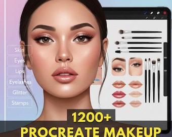 1200+ Procreate make-up- en gezichtsborstelset – 1199 penselen en stempels voor huid, ogen, lippen, wimpers, schoonheidsportretten en meer