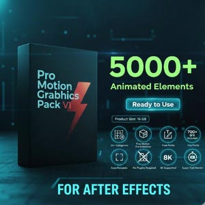 Pro Motion Graphics Pack 5000+ After Effects-element | Titlar, nedre tredjedelar, övergångar, infografik, ikoner, effekter och SFX | Inga plugins