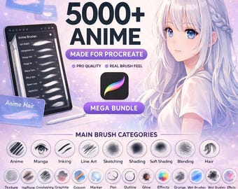 Paquete de más de 5000 pinceles de anime para Procreate / Pinceles para manga, entintado, sombreado, textura y estilo Ghibli / Conjunto de pinceles para Procreate en iPad / Descarga instantánea