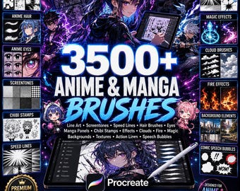Más de 3500 pinceles de anime y manga para Procreate / Paquete de pinceles definitivo para Procreate / Herramientas de dibujo digital para artistas de sellos de anime y manga