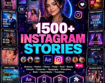 Más de 1500 historias de Instagram para plantillas de After Effects / Plantillas de redes sociales, negocios, moda, fitness, tipografía y transiciones para insta