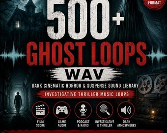 Más de 500 bucles de fantasmas en formato WAV / Biblioteca de sonidos de terror y suspense cinematográfico oscuro / Bucles de música de suspense e investigación / Paquete de audio para películas, juegos y podcasts