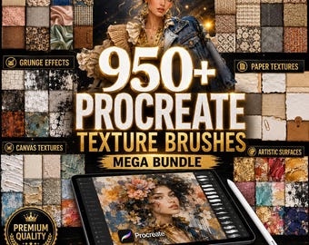 Megapaquete de más de 950 pinceles para Procreate: texturas de tela, textiles, artísticas, grunge y papel para Procreate y iPad