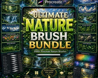 Paquete de más de 2000 pinceles de naturaleza para Procreate / Pinceles de paisajes, vegetación y entornos / Pinceles de agua, hierba y flores del bosque de Ghibli para iPad