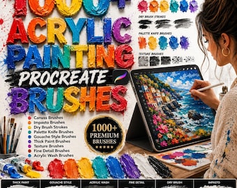Más de 1000 pinceles de pintura acrílica para Procreate / Pinceles para impasto, textura de lienzo, espátula, gouache, detalles finos / Arte acrílico digital