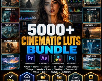 Paquete de más de 5000 LUTs cinematográficos / Acción, terror, fantasía, cine, HDR, LUTs de gradación de color verde azulado y naranja / Premiere Pro, AE, DaVinci Resolve,
