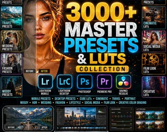 3000+ Master Presets & LUTs Collection |  Lightroom Mobile Desktop Presets  Video CUBE LUTs | Instant Download