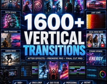 1600+ Vertical Transitions for After Effects | all in one transitions bundle Professional Motion Graphics Pack for Premiere Pro & Final Cut