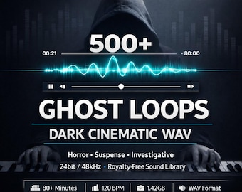 Más de 500 bucles fantasma WAV: biblioteca de sonidos de terror y suspenso cinematográfico oscuro / bucles musicales de thriller de investigación / paquete de audio para películas y juegos