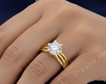 Round Lab Grown Diamond Engagement Ring, Sterling Silver Proposal Ring