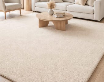 Ivory Hand Tufted Wool Rug – Soft Plush Carpet for Neutral Living Room