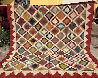 Alfombra Kilim Multicolor: Motivos Aztecas Vintage para Escaleras - Escalera Turca Hecha a Mano - Alfombra de Pasillo Tradicional Geométrica