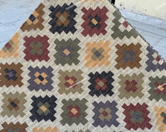 Handwoven Wool Jute Kilim Rug, Handmade, Area Kilim Rug, Flatweave Rug, 5x7 Ft Kilim Rug, Reversible Jute Kilim Rug, Navajo Rug, Custom Rug,