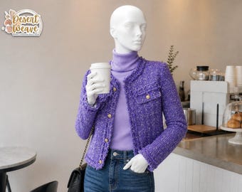 Luxury Korean Tweed Cropped Jacket for Women | Elegant Gold Button Blazer | Chic Minimalist Outfit Essential Coat