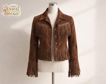 Giacca corta in finta pelle scamosciata con frange / Abbigliamento in stile western boho con nappine