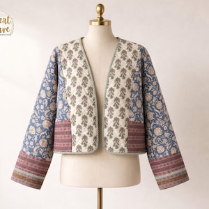 Patchwork Quilted Jacket | Floral Print Lightweight Coat, Boho Layering Piece