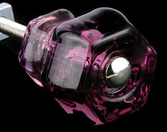 Set Of 2 Amethyst Purple Vintage Antique Style Depression Glass Cabinet Knobs Drawer Pulls Victorian Furniture Restoration Retro Shabby Chic