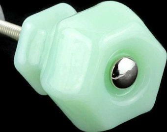 Set Of 14 Jadeite Green Milk Glass Cabinet Knobs Antique Depression Era Drawer Pulls Vintage Furniture Restoration Retro Shabby Chic