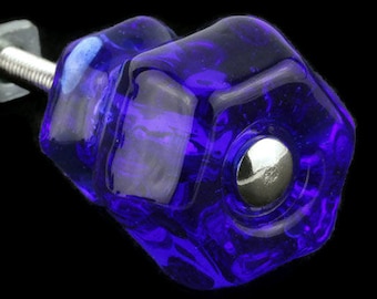 Set Of 2 Cobalt Blue Vintage Antique Style Depression Glass Cabinet Knobs Drawer Pulls Victorian Furniture Restoration Retro Shabby Chic