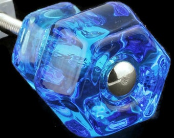 Set of 2 Turquoise Blue Depression Glass Cabinet Knobs, Retro Furniture