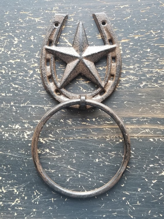 Rustic Horseshoe and Texas Star Towel Ring Bath Hanger Rustic Horseshoe and Texas Star Towel Ring Bath Hanger
