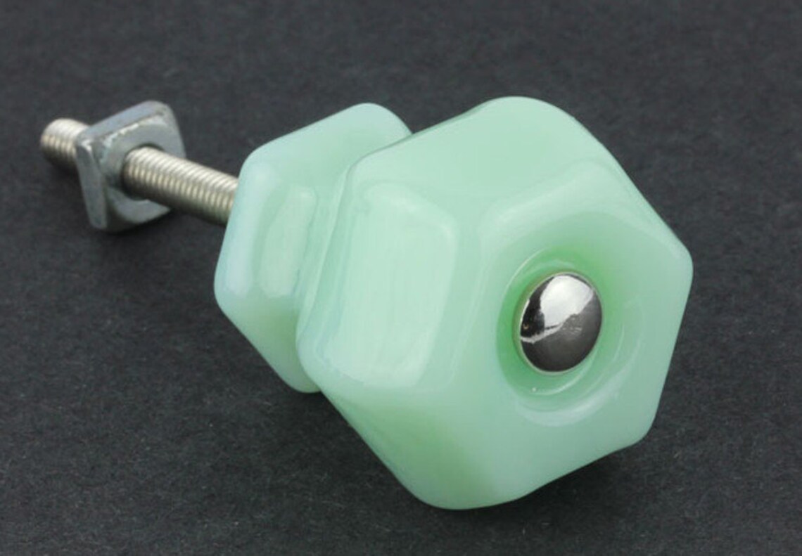 Jadeite Green Milk Glass Knobs Antique Depression Era Etsy