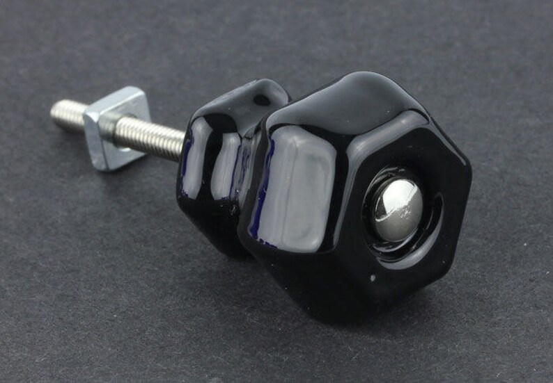 Set of 2 Black Glass Knobs Antique Depressio Drawer Etsy