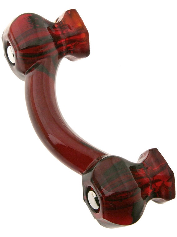 Set Of 2 Ruby Red Glass Cabinet Handles Drawer Pulls Etsy