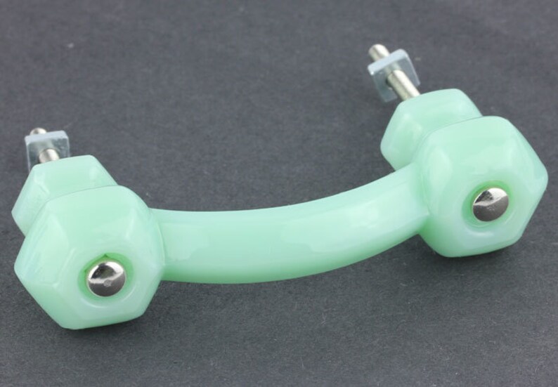3 Jadeite Green Milk Glass Cabinet Handles Drawer Pulls