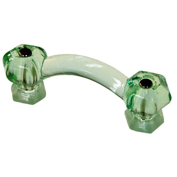 2 Antique Coke Bottle Green Glass Cabinet Handles Drawer Pulls