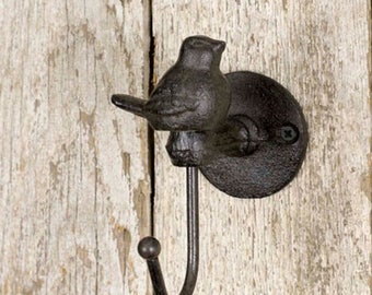 Cast Iron Bird Wall Hook Songbird Coat Hanger Towel Holder Hat Hook