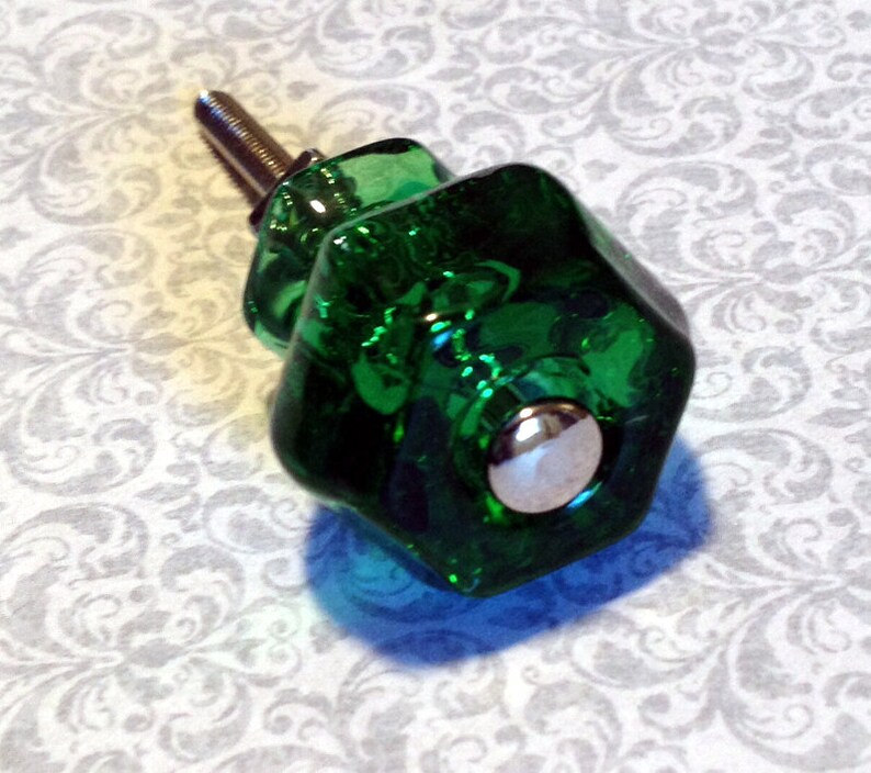 7 Emerald Green Glass Knobs Glass Knobs Antique Etsy