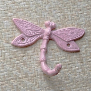 Pink Cast Iron Dragonfly Wall Hook Glittering with Matching Screws Fantasy Fairy Decor,  Indoor Outdoor UV Resistant