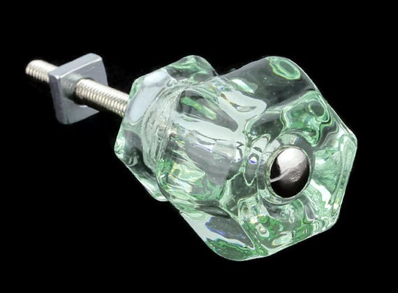 Set Of 5 Coke Bottle Green Vintage Antique Style Depression Glass Cabinet Knobs Drawer Pulls Victorian Furniture Restoration Retro Shabby