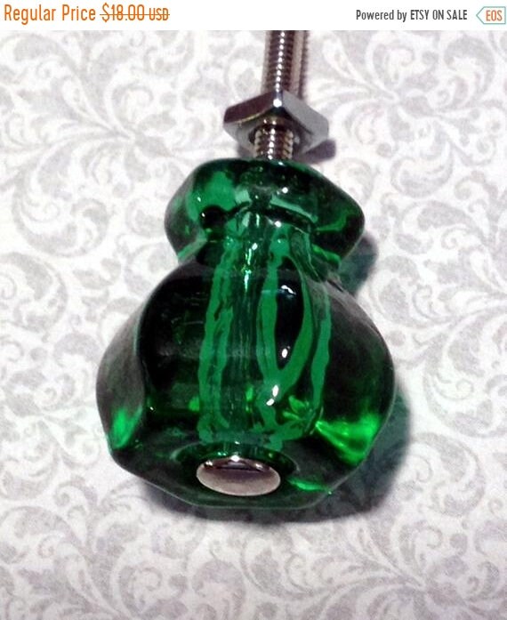 Cabinet Knobs Emerald Green Glass Knobs Depression Glass Vintage