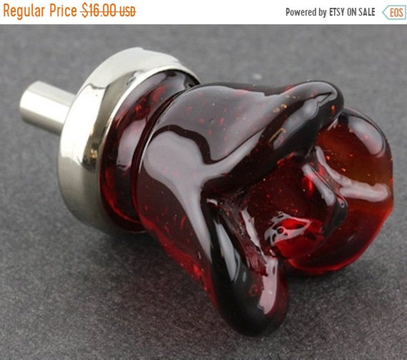 On Sale Set Of 2 Ruby Red Glass Rose Cabinet Knob Drawer Pull Etsy