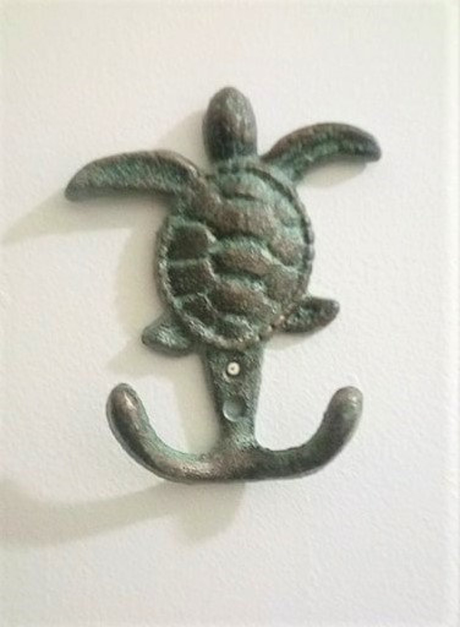 Antiqued Iron Sea Turtle Wall Hook Verdigris Finish Double Etsy