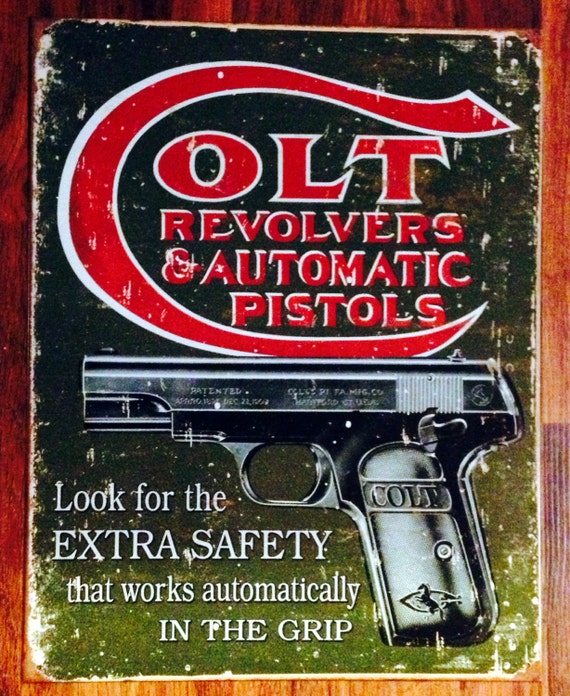Colt Revolver Gun Pistol Collectible Tin Advertising Man Cave Hunting Gun Sign