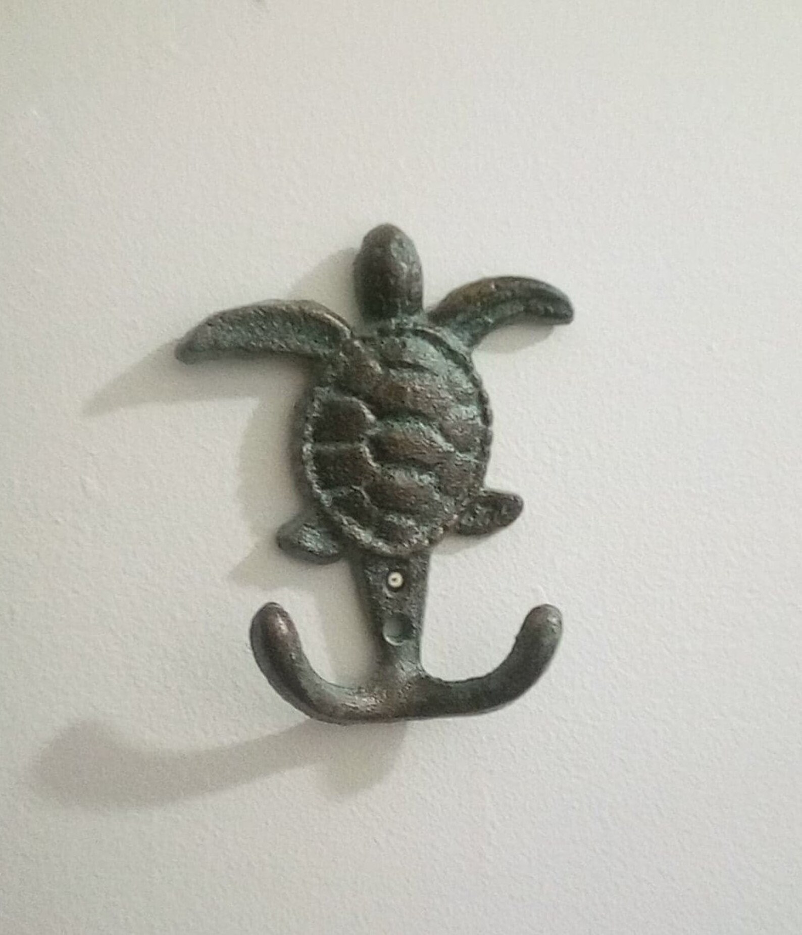 Antiqued Iron Sea Turtle Wall Hook Verdigris Finish Double Etsy