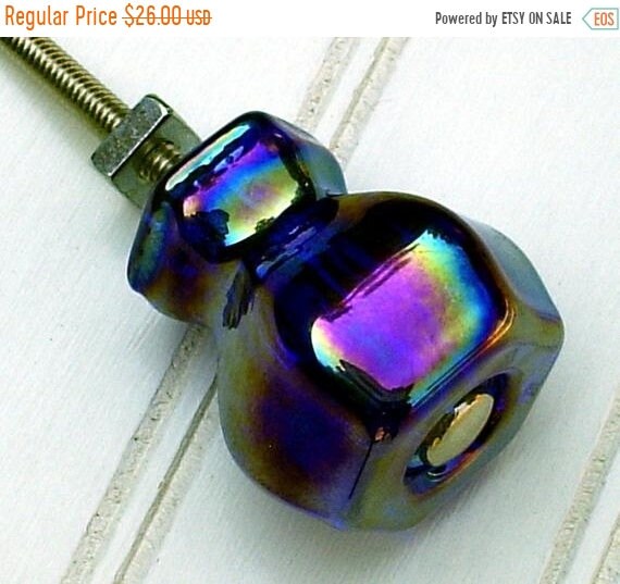 On Sale 4 Cobalt Blue Carnival Glass Knobs Glass Cabinet Knobs Etsy