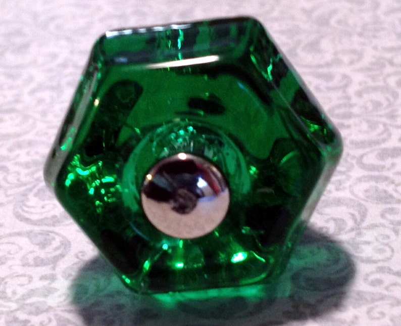 Set of 8 Emerald Green Glass Knobs Antique Depression Etsy