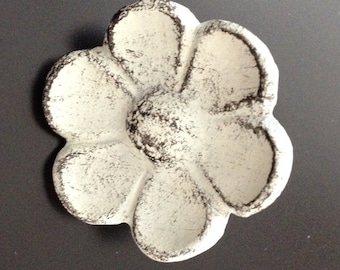 Cast Iron Cupped Flower Cabinet Knob, Drawer Pull, Closet Door Knob, Antique White Large 2" Knobs