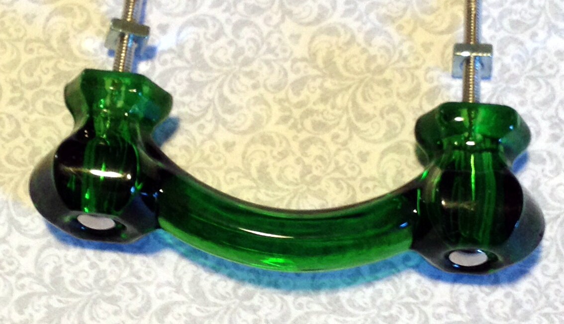 6 Emerald Green Glass Handles Drawer Pulls Depression Etsy UK