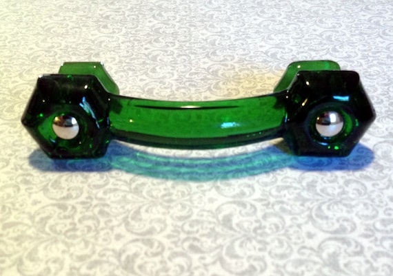 Vintage 1/" Depression EMERALD GREEN Glass Cabinet Drawer Pull Knob ~ Lot of 6