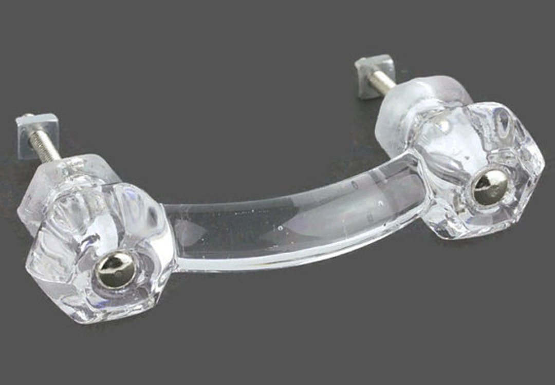 6 Crystal Clear Glass Drawer Pulls Dresser Handles Door Pulls Vintage