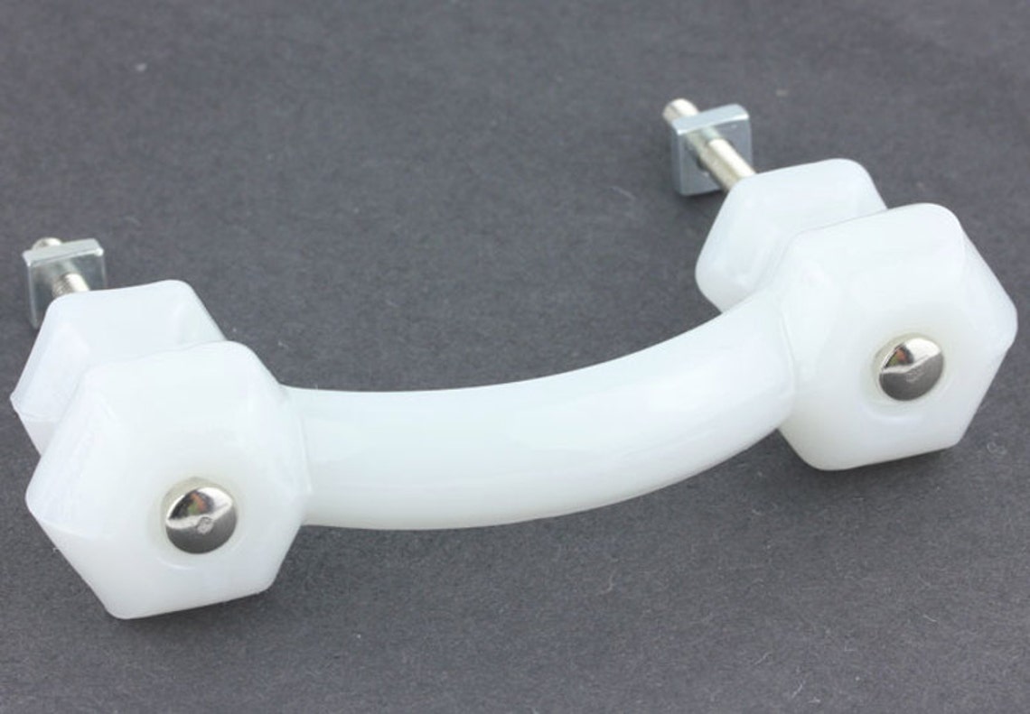 Set of 2 White Milk Glass Handles Drawer Pulls Etsy