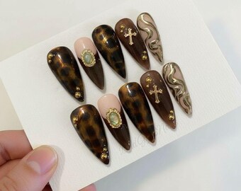 Gold Chrome Tortoise Shell Luxury Handmade Reusable Press on Nails