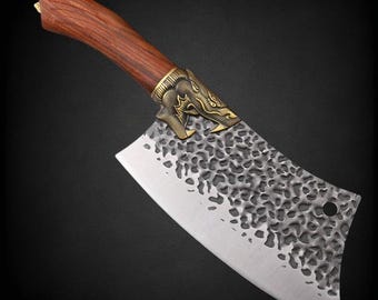 Faca de cozinha personalizada com cabo de madeira e gravação personalizada – Ideal para cortar e picar alimentos, um utensílio culinário único e perfeito para presentear na cozinha.