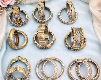 Dual Tone Oxidized Silver Bangle | Indian Gold Silver Hinged Bracelet | Jewellery for Womens